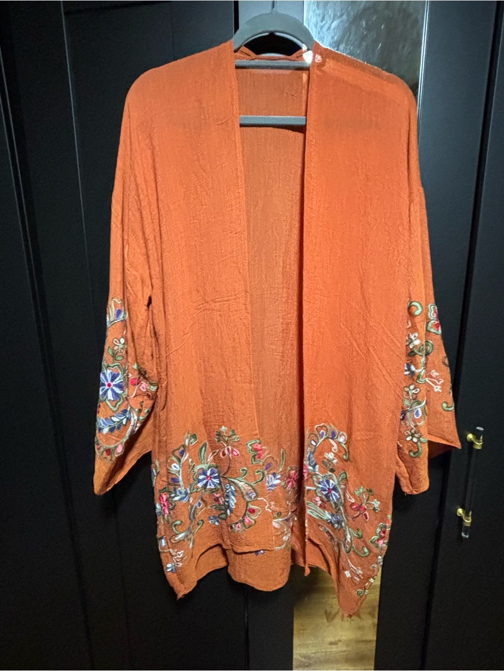 Embroidered Orange Open-Front Women's Jacket
